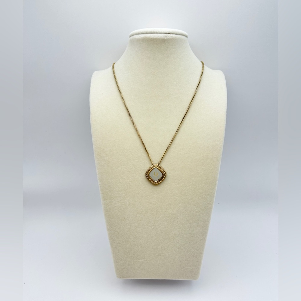 Dior Gold Plated CD Navy Necklace with Diamond Shape Pendant